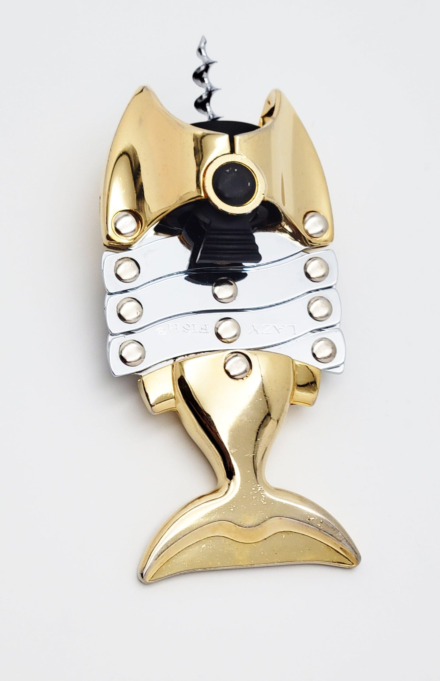 Bacchanal UK Corkscrew Original Bacchanal UK Chrome & Brass Lazy Fish Corkscrew Opener Early 1990s