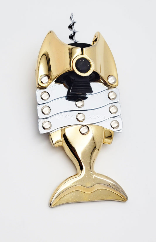 Bacchanal UK Corkscrew Original Bacchanal UK Chrome & Brass Lazy Fish Corkscrew Opener Early 1990s