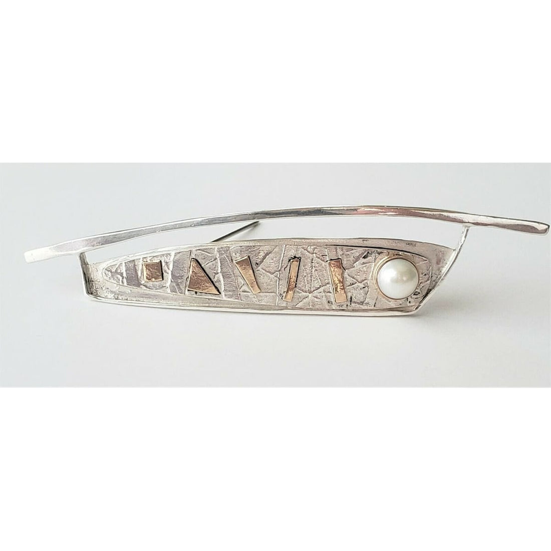 Bahr Jewelry US Designer Lynda Bahr 14kt Gold Pearl Sterling Abstract Modernist Brooch 1980s