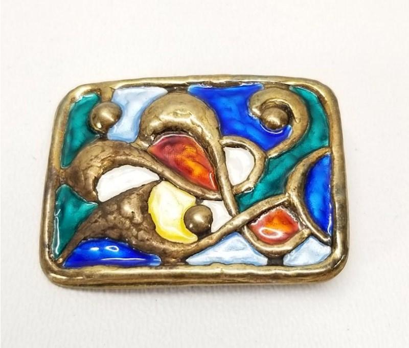 Balle Jewelry Designer Oystein Balle Norway Sterling Enamel Abstract Modernist Brooch 1950s