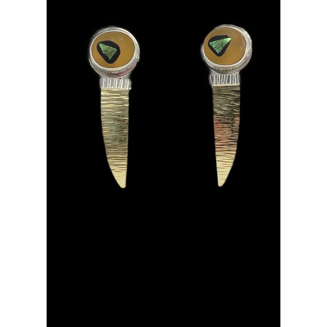 Barbara Sucherman Jewelry VTG OOAK 925S 18K Enamel Artisan Abstract Modernist Earrings Signed Sucherman