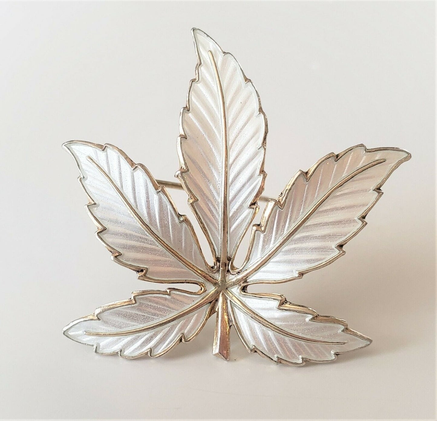 Bernhard Meldahl Jewelry Designer Bernhard Meldahl Norway Sterling Enamel Maple Leaf Large Brooch 1930s