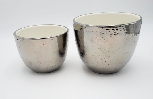 Bitossi Italy Vase Superb Set of 2 Vintage Bitossi Italy Silver Ripple Glaze Italian Ceramic Vases