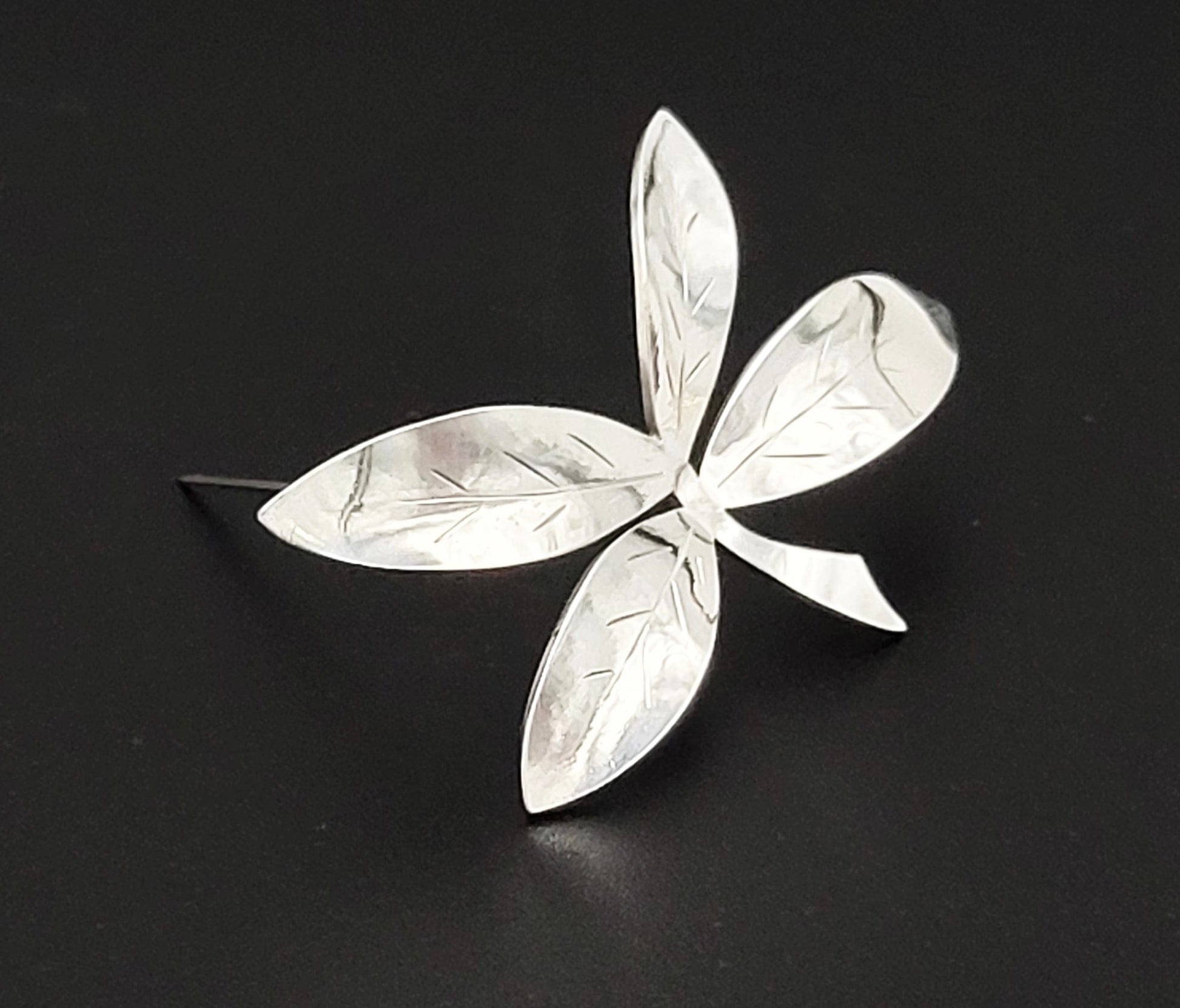 Bjerring Jewelry Rare Danish Designer Brødene Bjerring Brdr. Bj Sterling Large Leaf Brooch 1960s