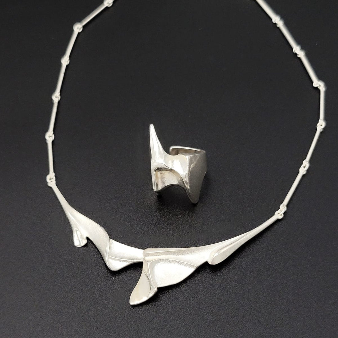 Bjorn Weckstrom Lapponia Jewelry Bjorn Weckstrom Lapponia Finland Sterling Abstract Modernist Necklace &amp; Ring Set