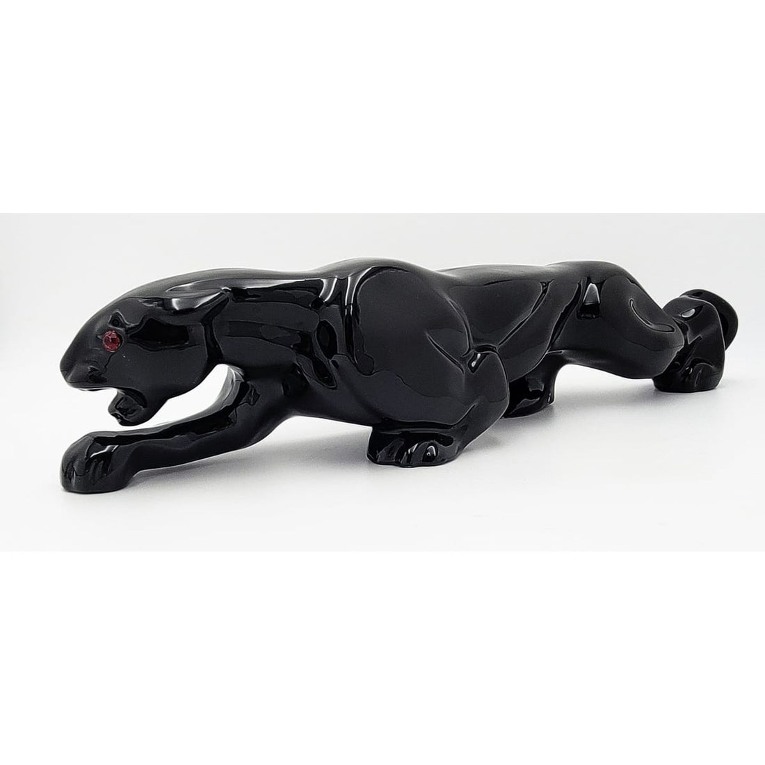 Black Panther Jaguar Lamp Lighting Superb Large Black Ceramic Stalking Panther or Jaguar TV Lamp Circa 1950&