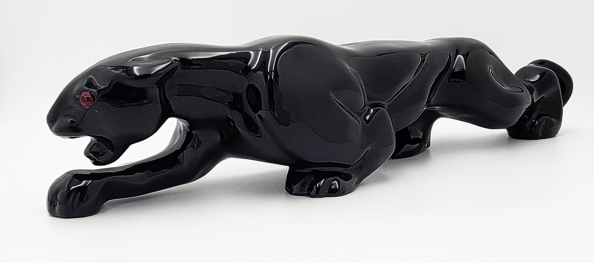 Black Panther Jaguar Lamp Lighting Superb Large Black Ceramic Stalking Panther or Jaguar TV Lamp Circa 1950's