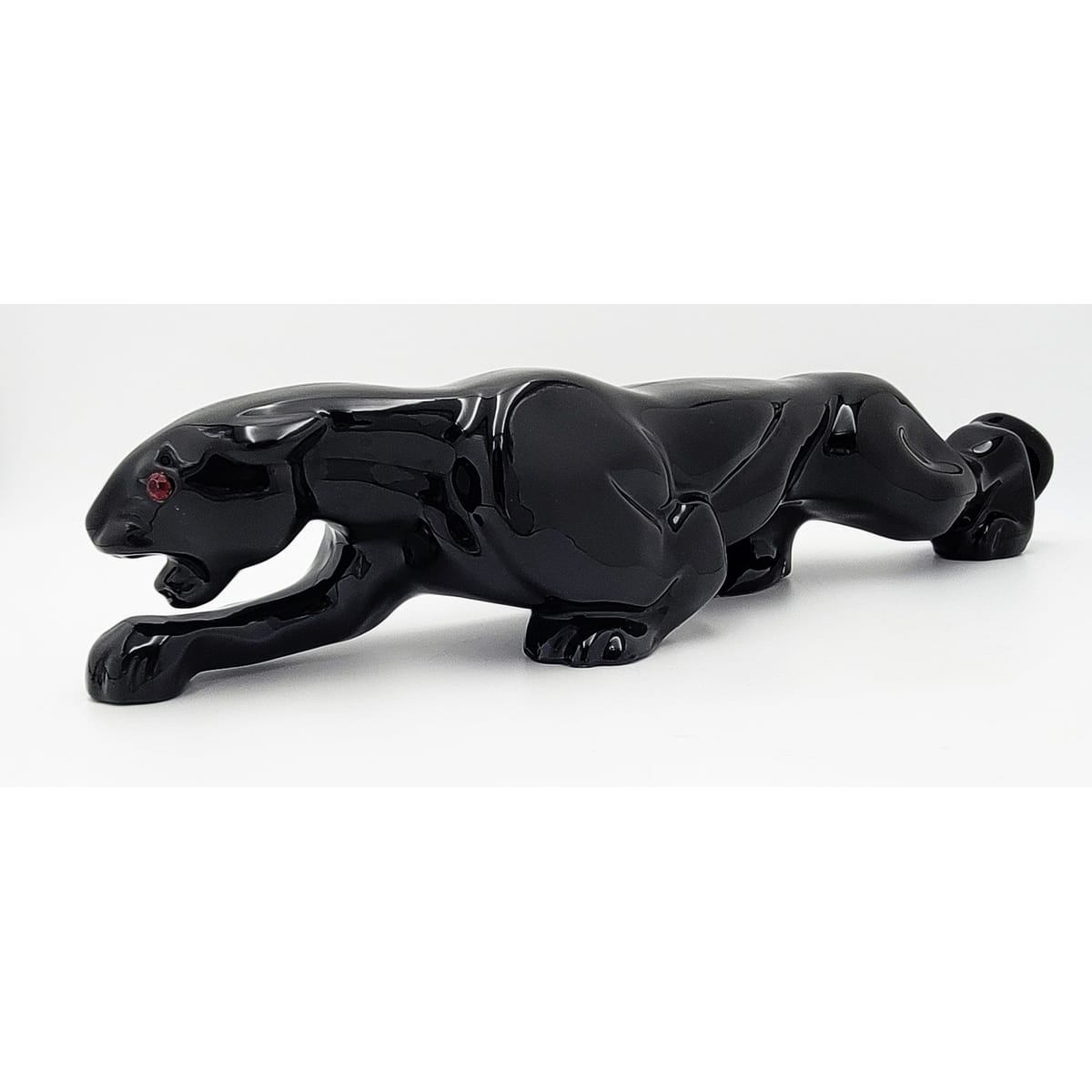 Black Panther Jaguar Lamp Lighting Superb Large Black Ceramic Stalking Panther or Jaguar TV Lamp Circa 1950&