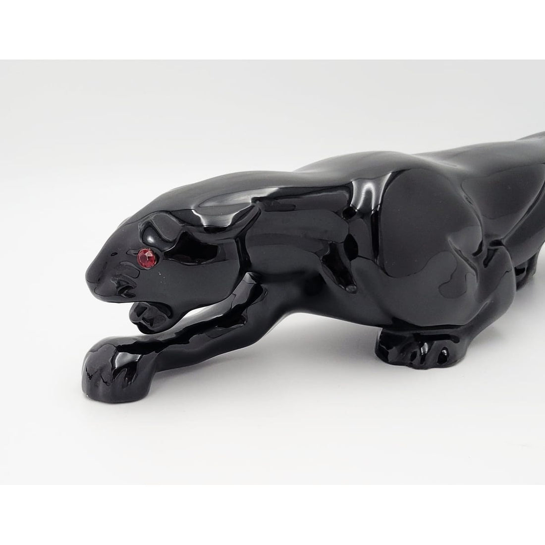 Black Panther Jaguar Lamp Lighting Superb Large Black Ceramic Stalking Panther or Jaguar TV Lamp Circa 1950&