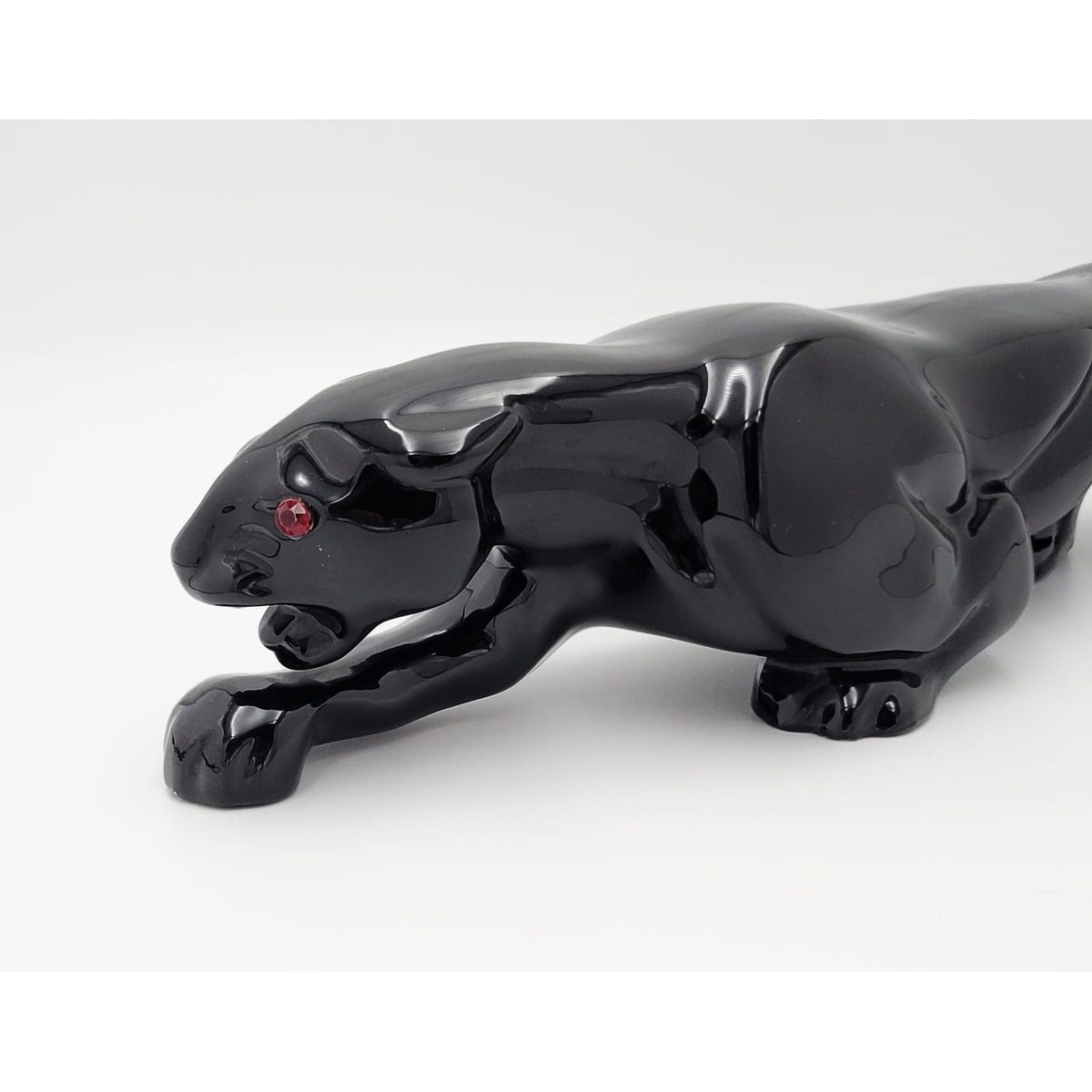 Black Panther Jaguar Lamp Lighting Superb Large Black Ceramic Stalking Panther or Jaguar TV Lamp Circa 1950&
