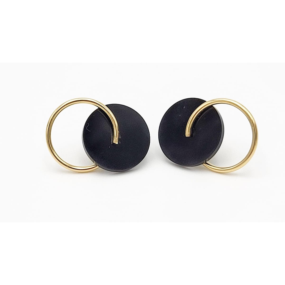 BO 14K Jewelry Designer Signed 14k Gold &amp; Black Lucite Abstract Modernist Earrings Circa 1980&