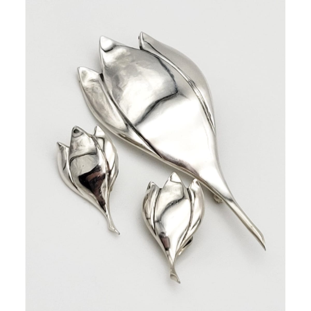 Brammer Jewelry Danish Max Brammer Modernist Crocus Tulip Flower Earrings Brooch Set 1960s
