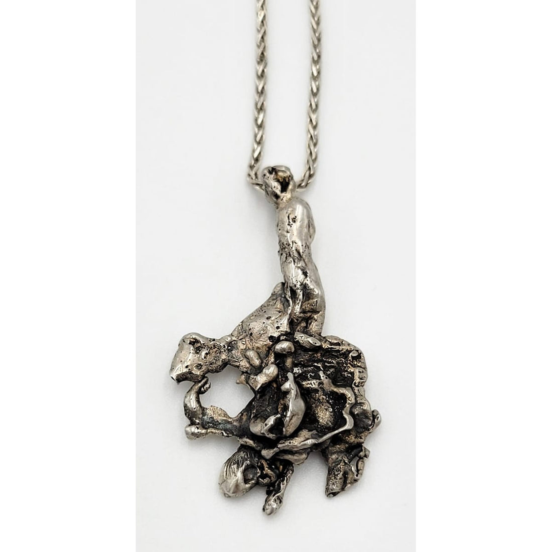 Brutalist Sterling Necklace Jewelry Artisan Sterling Silver Modernist Brutalist Tree Roots Pendant Necklace Circa 1960s