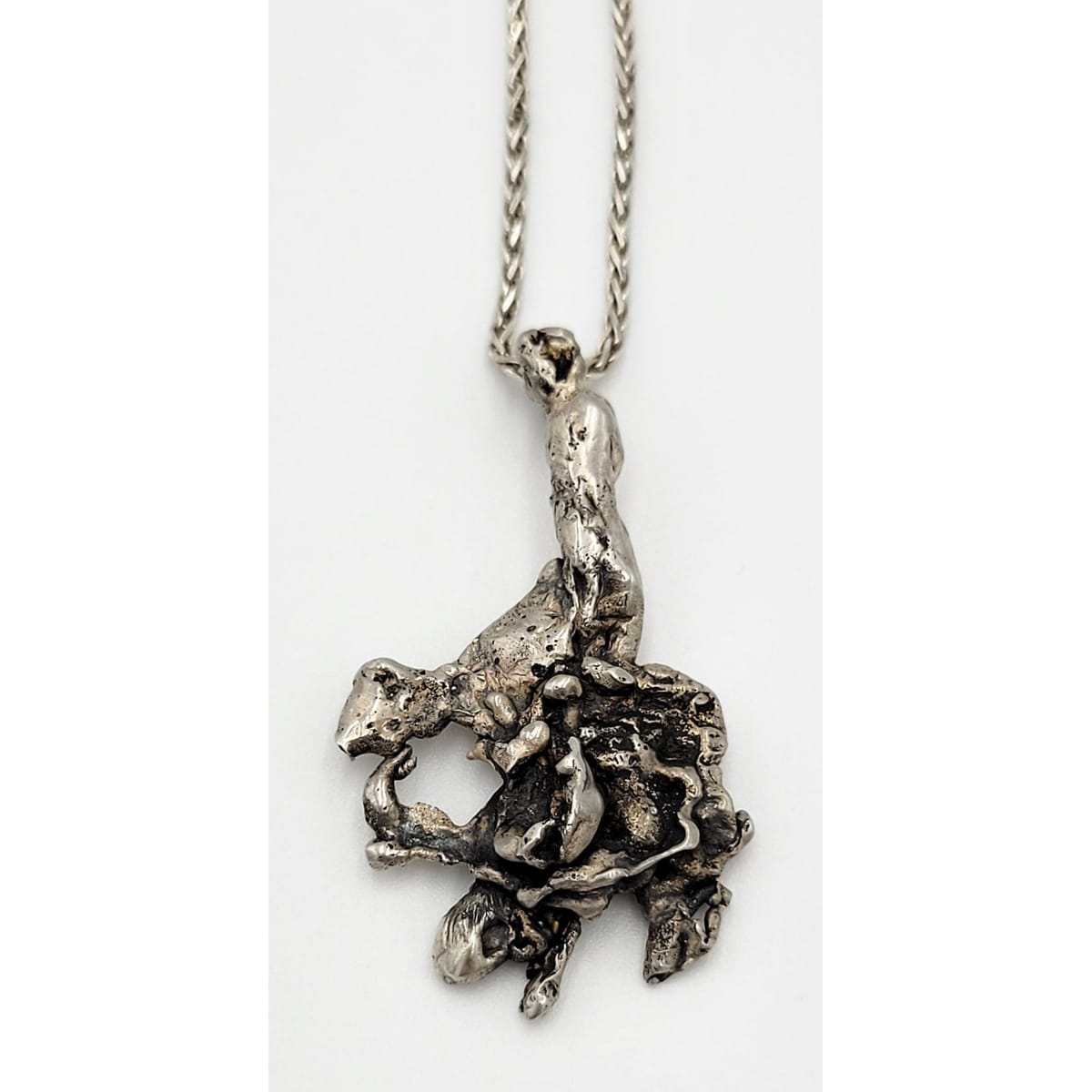 Brutalist Sterling Necklace Jewelry Artisan Sterling Silver Modernist Brutalist Tree Roots Pendant Necklace Circa 1960s