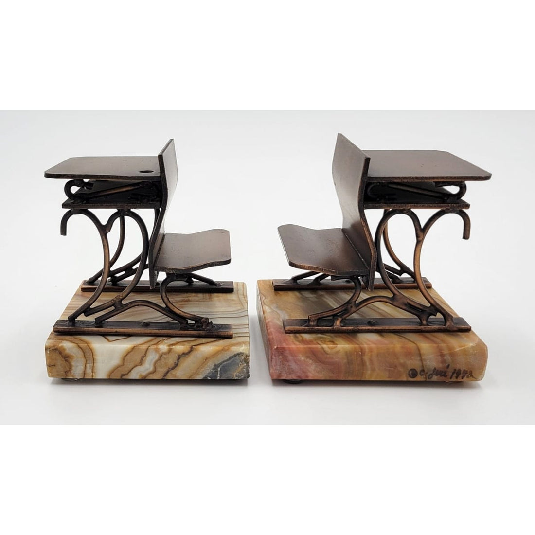 C Jere Art Vintage Designer Curtis Jere Brass Copper Old School Desks Bookends Circa 1972