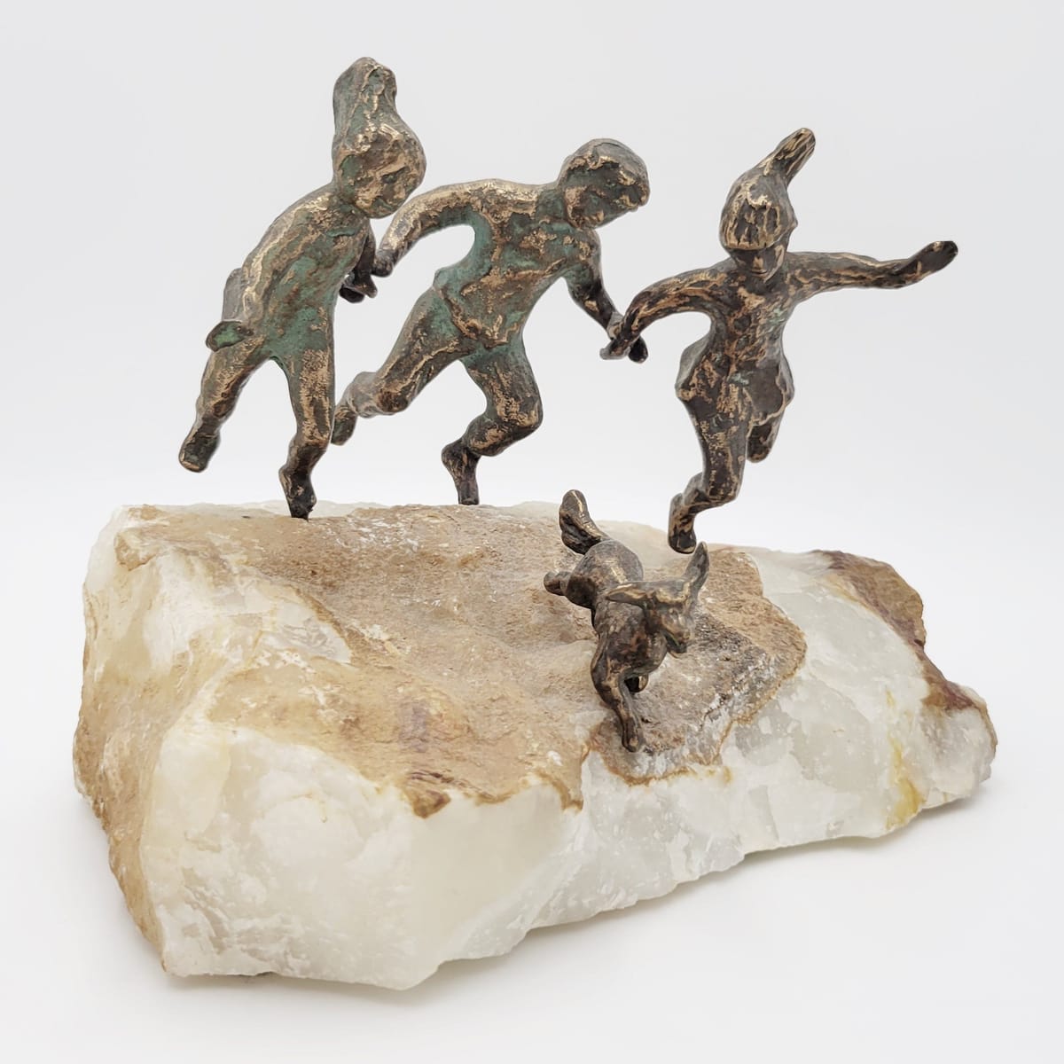 C Jere Sculpture Rare and Superb C Jere Artisan House Sculpture of 3 Kids with a Dog Circa 1971
