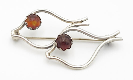 Carl Ove Frydensberg Jewelry Danish Designer COF Frydensberg Sterling Amber Modernist Fish Brooch Circa 1950s