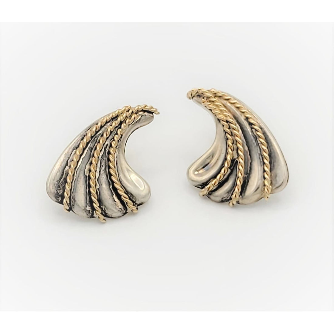 Carla Jewelry US Designer Carla Sterling &amp; 14k Gold Abstract Modernist Pierced Earrings 1980s