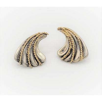 Carla Jewelry US Designer Carla Sterling &amp; 14k Gold Abstract Modernist Pierced Earrings 1980s