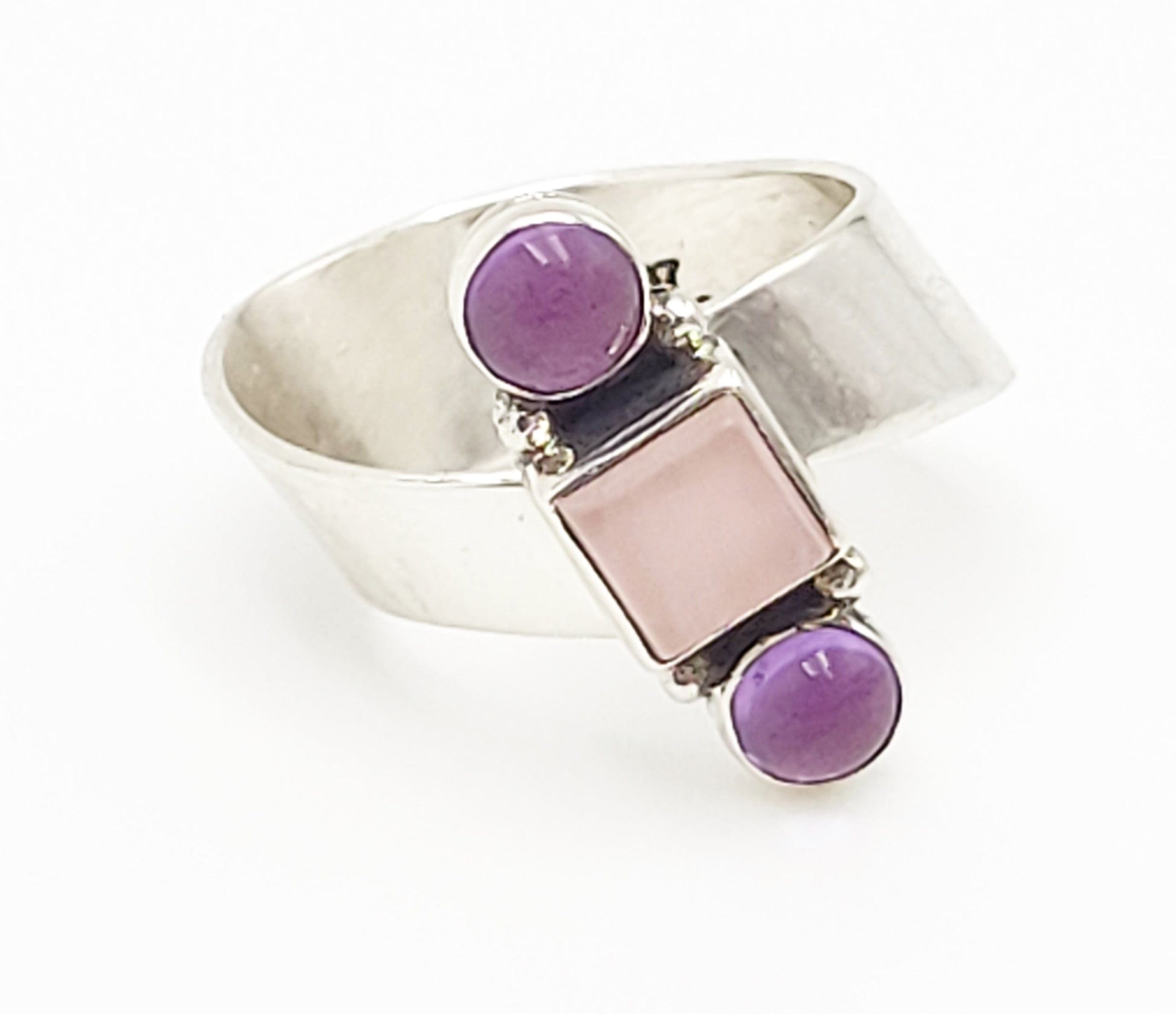 Carol Felley Jewelry Rare Carol Felley Sterling Amethyst Rose Quartz Modernist Ring Circa 1997