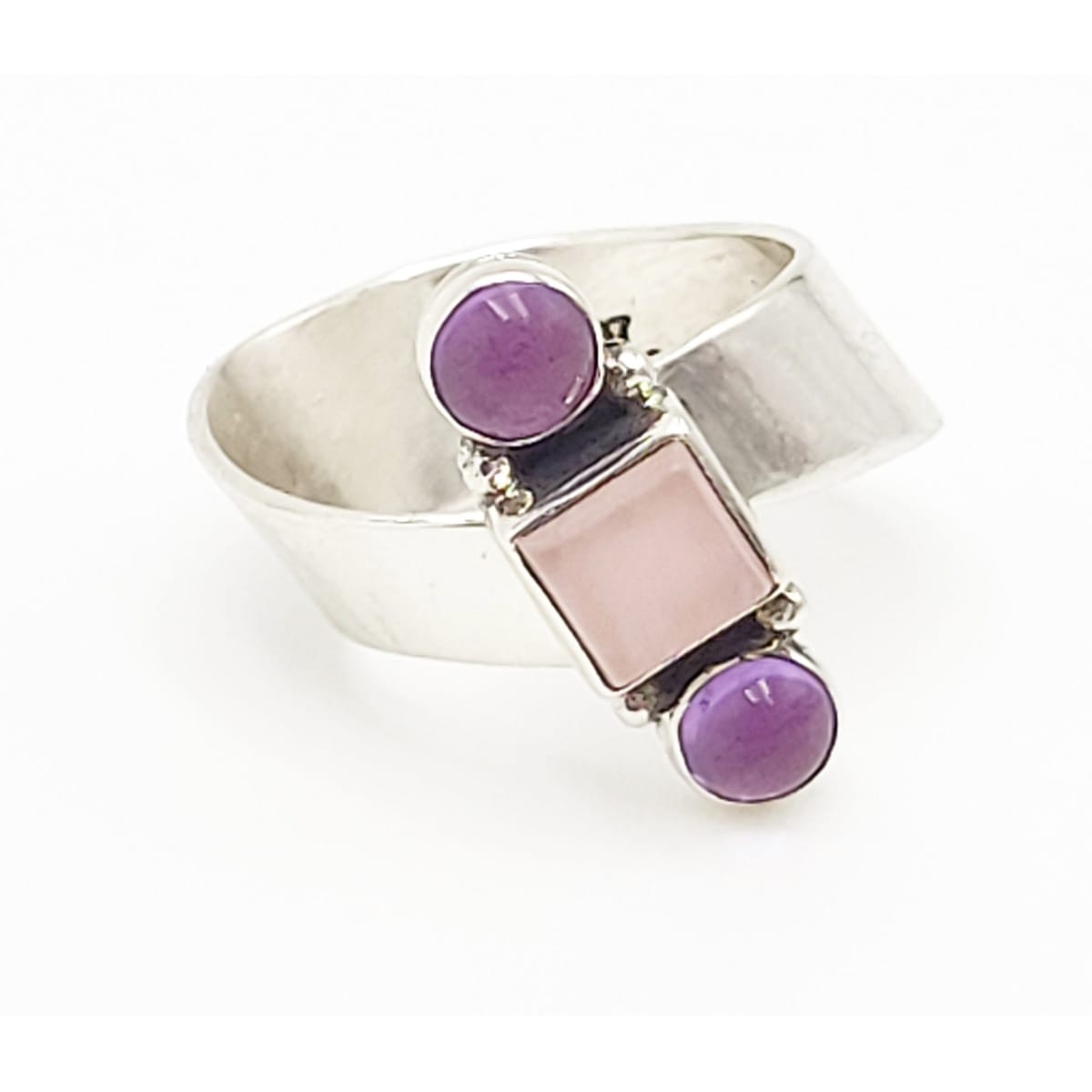 Carol Felley Jewelry Rare Carol Felley Sterling Amethyst Rose Quartz Modernist Ring Circa 1997