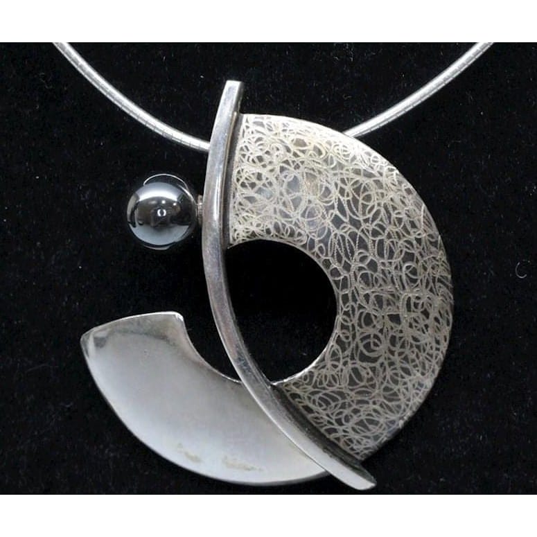 Chi Cheng Lee Jewelry Superb Canadian Artisan Chi Cheng Lee Sterling Hematite Modernist Pendant Necklace