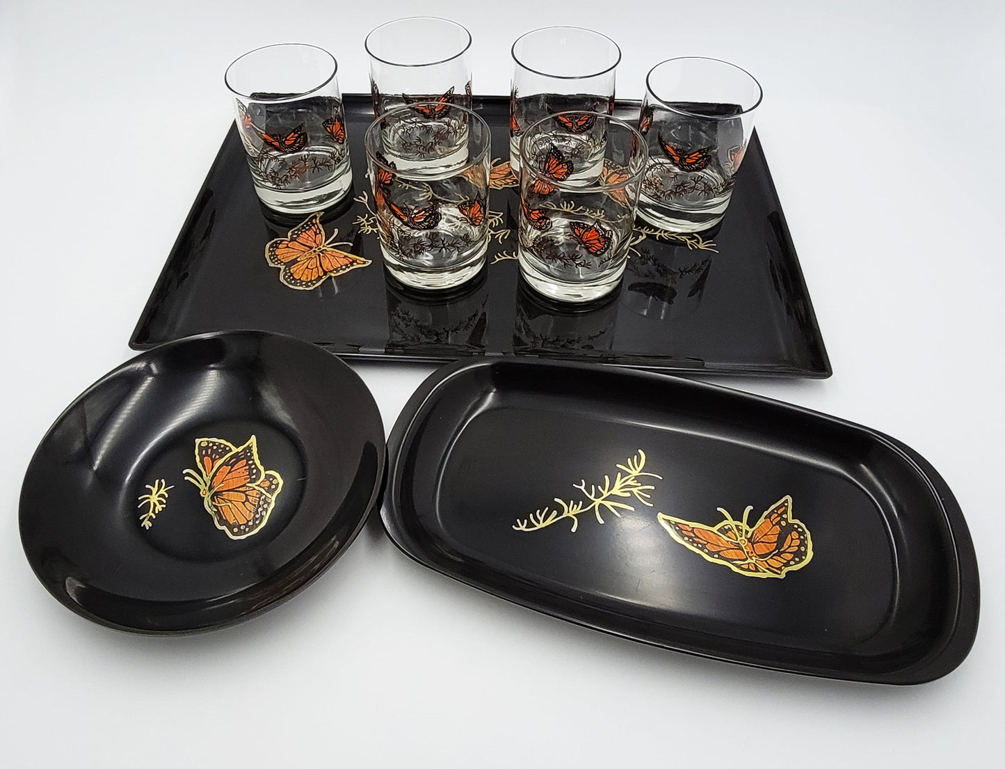 Couroc Serveware Couroc Melamine Butterfly Server Set - New Pics with Glassware