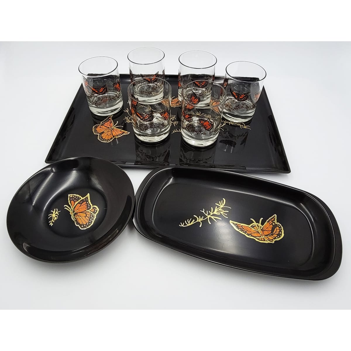 Couroc Serveware Couroc Melamine Butterfly Server Set - New Pics with Glassware