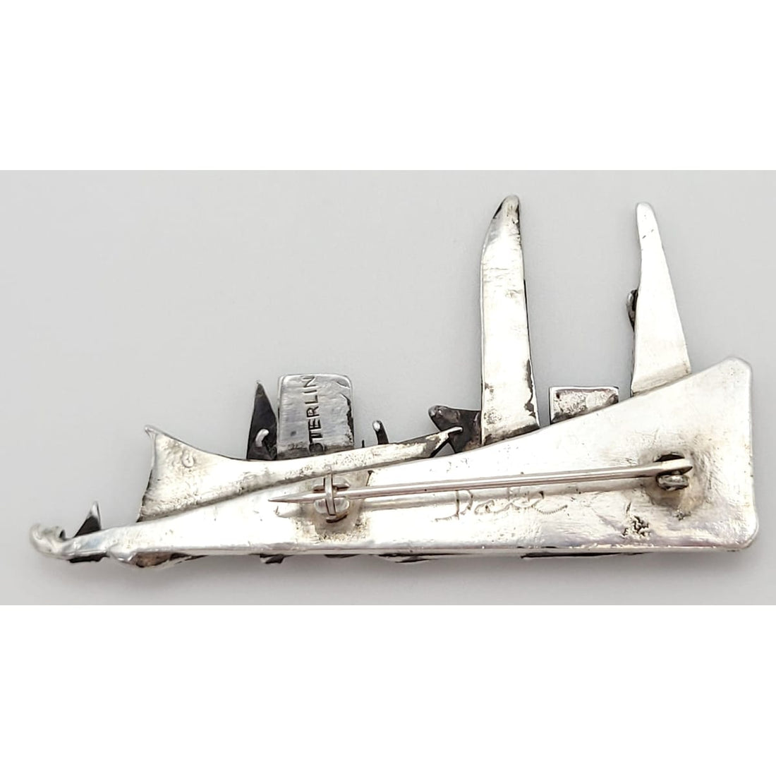 Dale Sterling Jewelry VTG Artisan Sterling Brutalist Constructivism Abstract Large Brooch Signed Dale