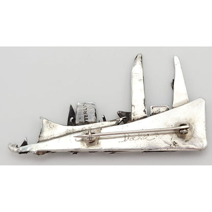 Dale Sterling Jewelry VTG Artisan Sterling Brutalist Constructivism Abstract Large Brooch Signed Dale