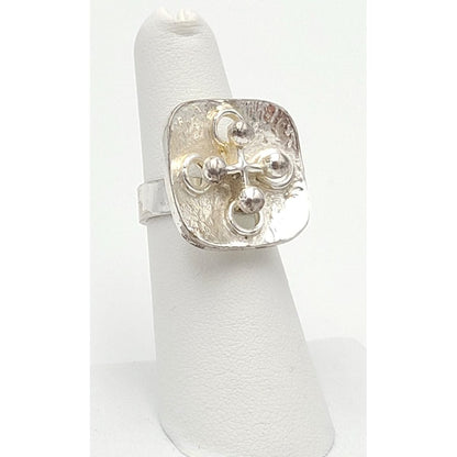 Anette Blichfeldt Breinegaard Jewelry Danish Anette Blichfeldt Breinegaard Modernist Sterling 3D Square Faced Ring 1980s