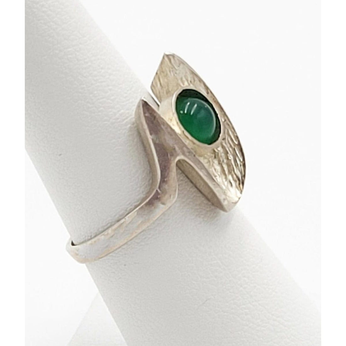 Ibsen &amp; Weeke Jewelry Danish Ibsen &amp; Weeke Sterling Green Chalcedony Brutalist Modernist Ring 1960s