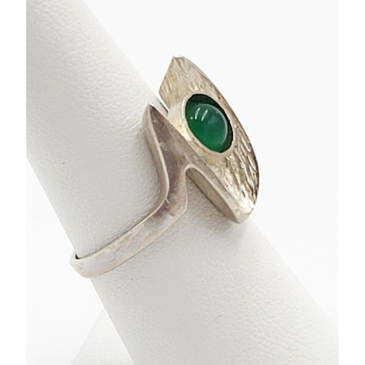 Ibsen &amp; Weeke Jewelry Danish Ibsen &amp; Weeke Sterling Green Chalcedony Brutalist Modernist Ring 1960s