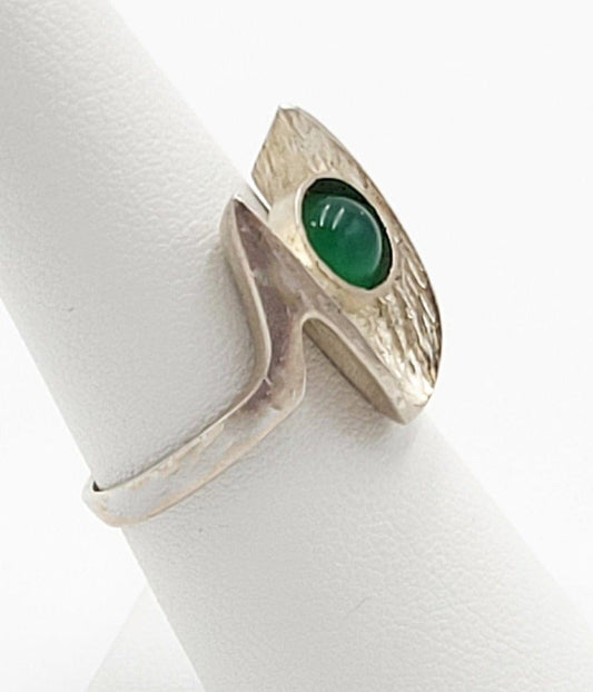 Ibsen & Weeke Jewelry Danish Ibsen & Weeke Sterling Green Chalcedony Brutalist Modernist Ring 1960s