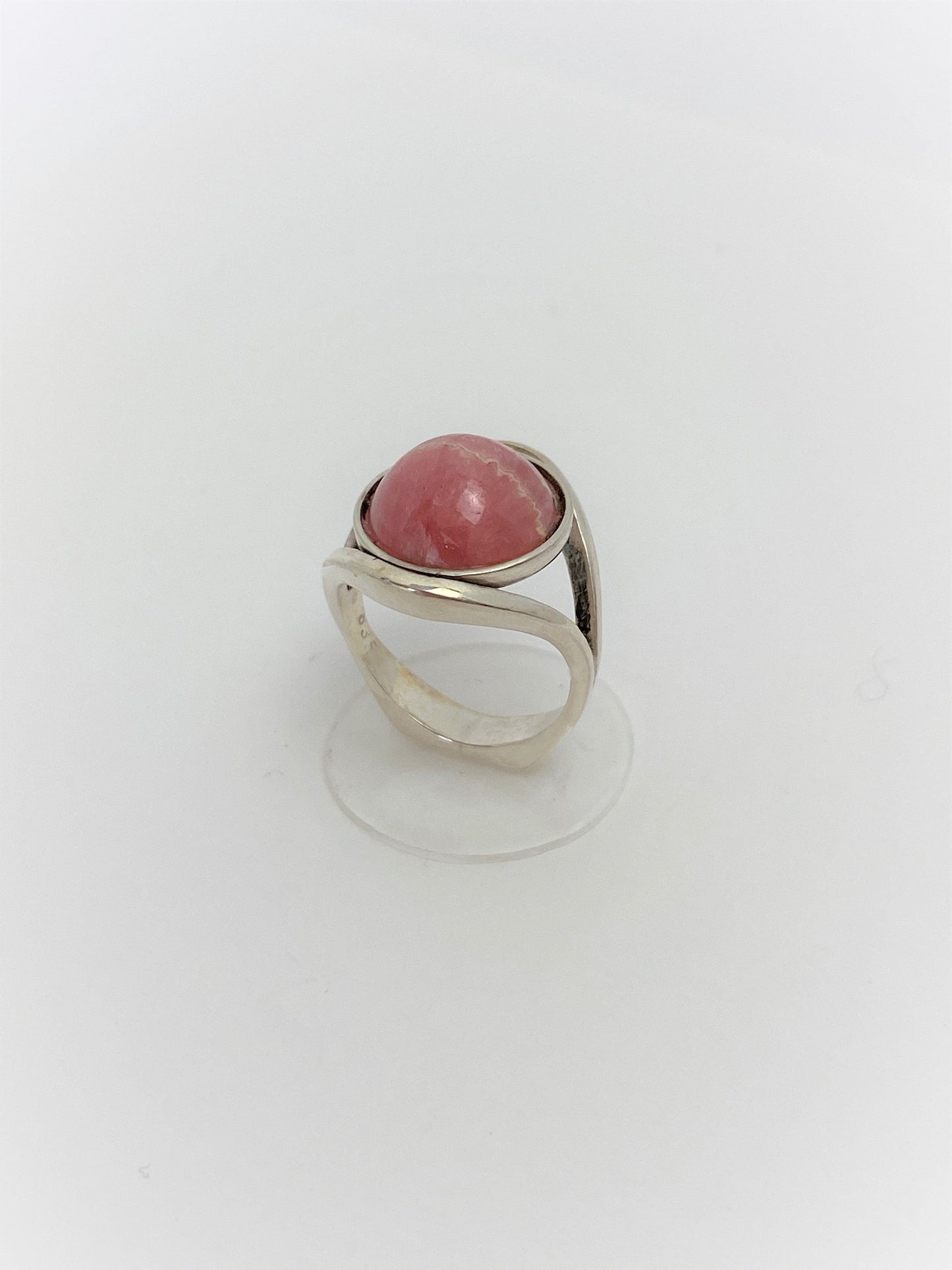 Danish Jewelry Vintage Danish Sterling Silver & Pink Rhodochrosite Domed Petite Ring Size 4.25