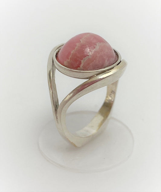 Danish Jewelry Vintage Danish Sterling Silver & Pink Rhodochrosite Domed Petite Ring Size 4.25