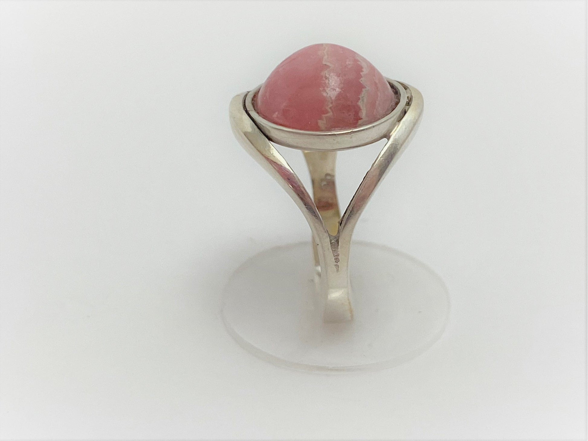 Danish Jewelry Vintage Danish Sterling Silver & Pink Rhodochrosite Domed Petite Ring Size 4.25