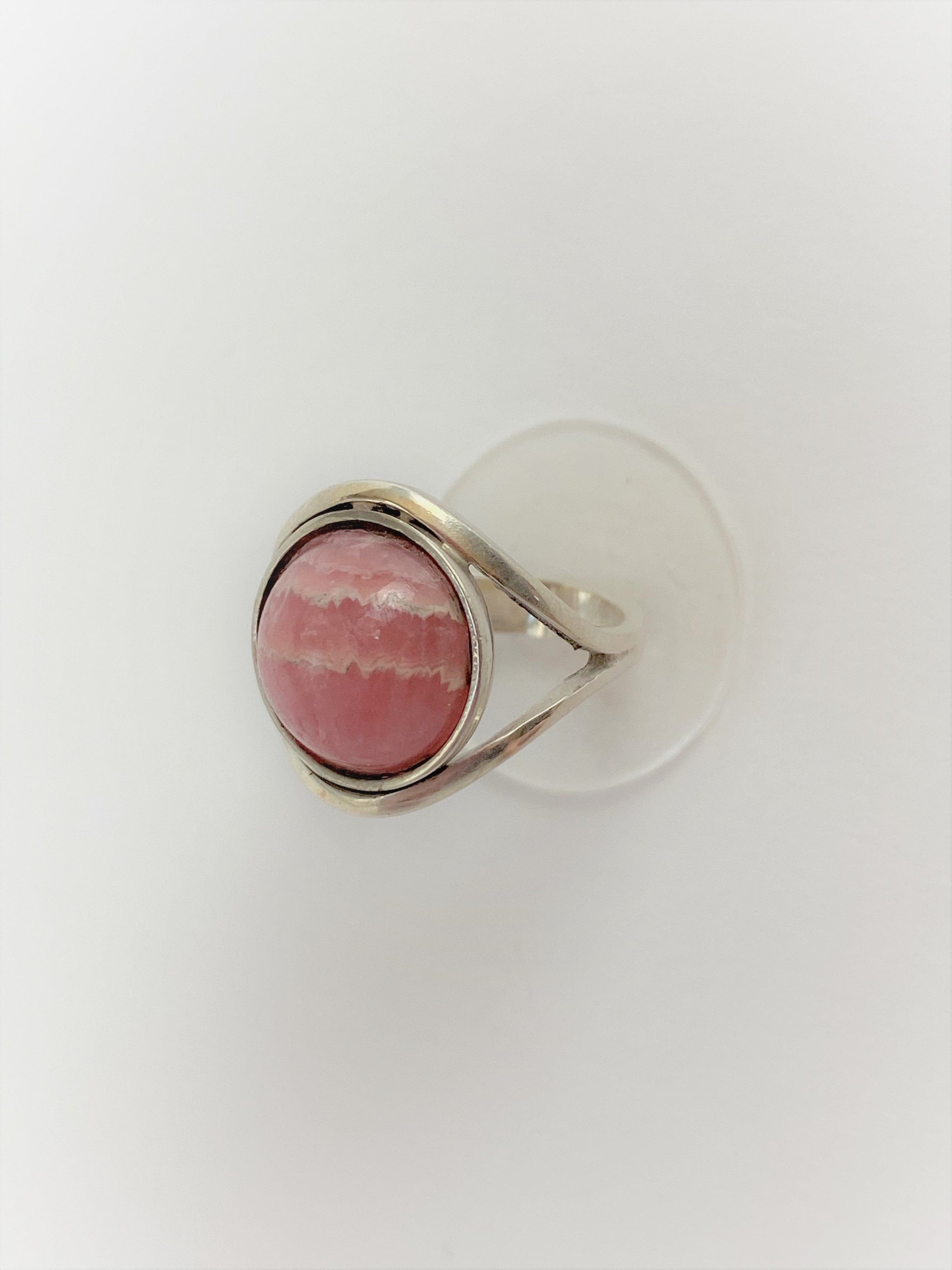 Danish Jewelry Vintage Danish Sterling Silver & Pink Rhodochrosite Domed Petite Ring Size 4.25