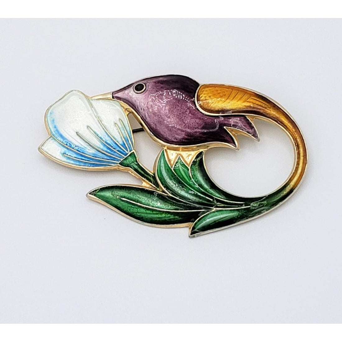 David Andersen Jewelry David Andersen Norway 925S Enamel LARGE Art Deco Hummingbird Brooch 20s RARE