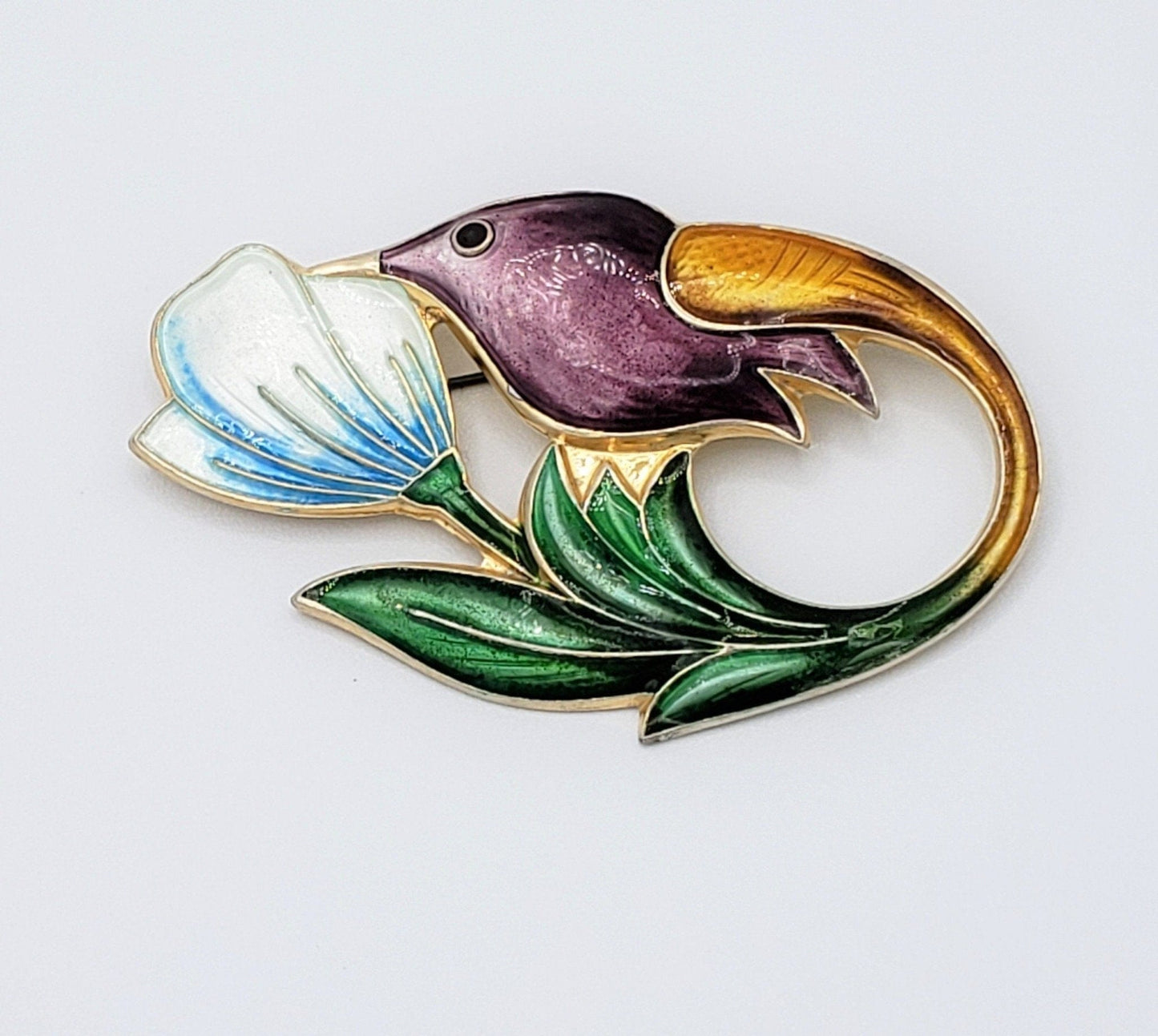 David Andersen Jewelry David Andersen Norway 925S Enamel LARGE Art Deco Hummingbird Brooch 20s RARE