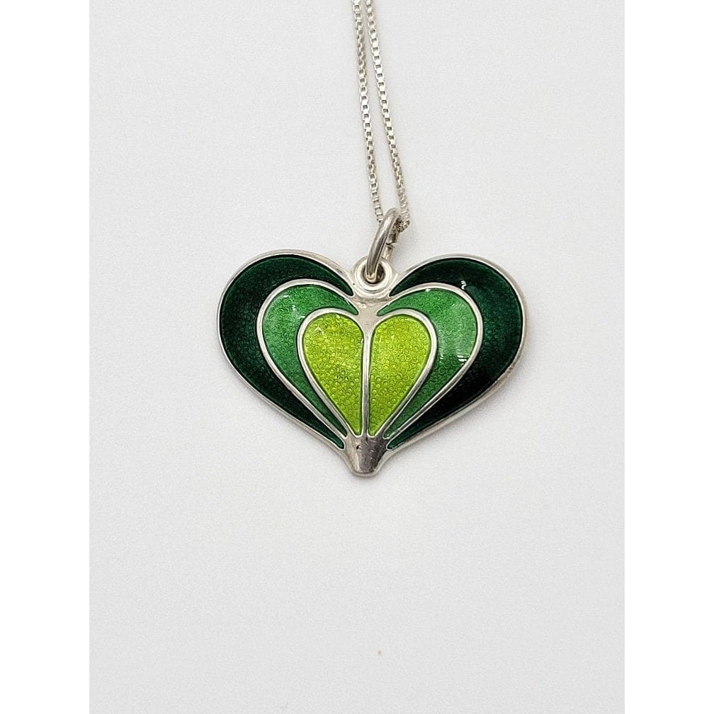 David Andersen Jewelry David Andersen Norway 925SS Green Enamel Modernist Heart Pendant Necklace