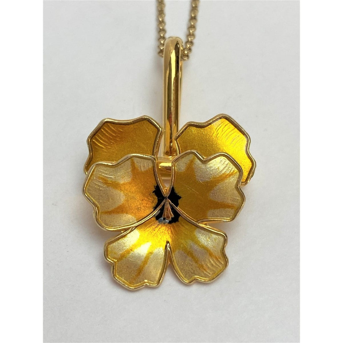 David Andersen Jewelry David Andersen Norway Gilt 925SS Yellow Enamel 3-D Pansy Necklace 1950&