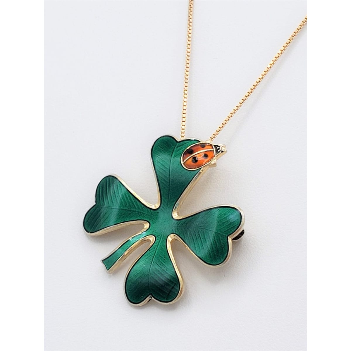 David Andersen Jewelry David Andersen Norway Large Shamrock Ladybug Necklace Very RARE 1950&