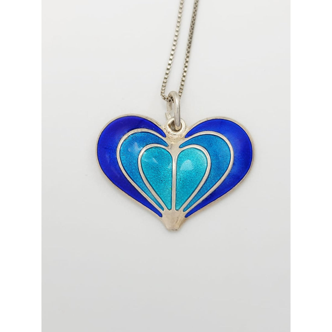 David Andersen Jewelry David Andersen Norway Sterling Blue Enamel Modernist Heart Necklace 1950s
