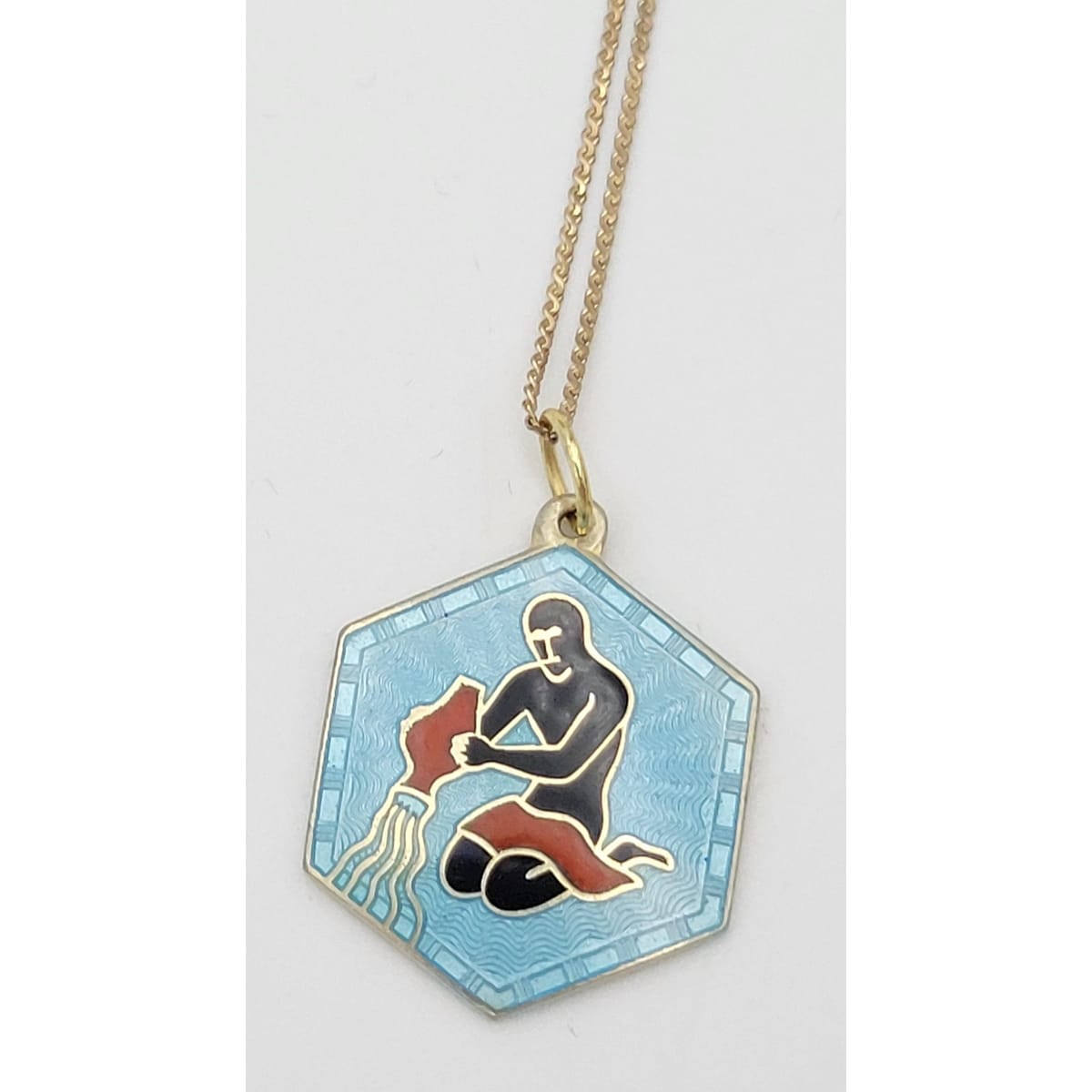 David Andersen Jewelry David Andersen Norway Sterling Enamel Astrology Aquarius Zodiac Necklace 1960s