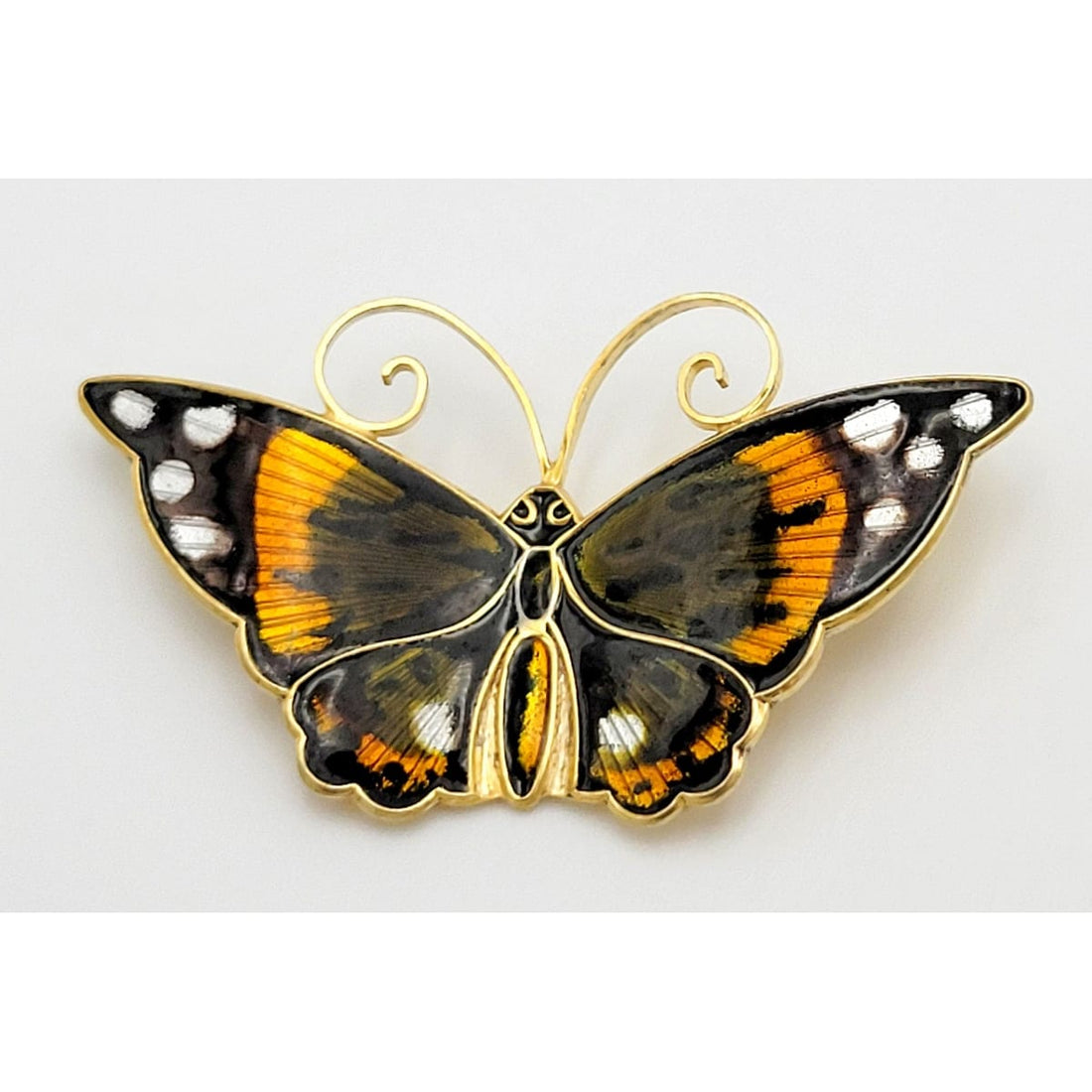 David Andersen Jewelry David Andersen Norway Sterling &amp; Enamel Large Monarch Butterfly Brooch 1940s