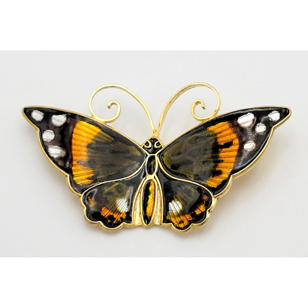 David Andersen Jewelry David Andersen Norway Sterling &amp; Enamel Large Monarch Butterfly Brooch 1940s