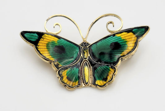 David Andersen Jewelry David Andersen Norway Sterling & Guilloche Enamel Butterfly Brooch 1940s