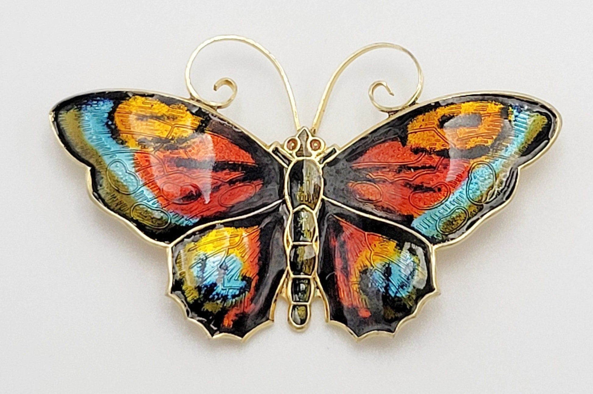 David Andersen Jewelry David Andersen Norway Sterling & Guilloche Enamel LARGEST Butterfly Brooch 1940s