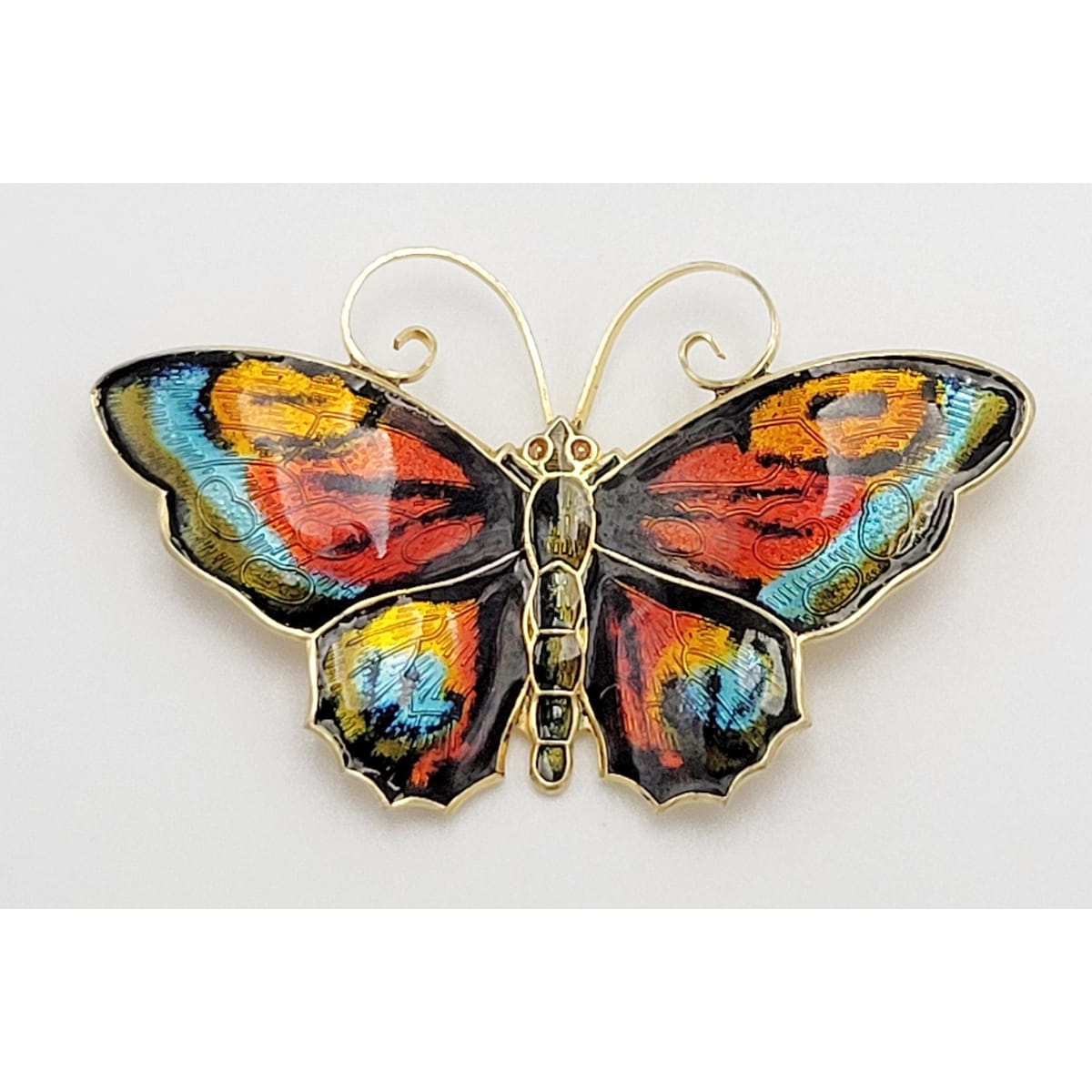 David Andersen Jewelry David Andersen Norway Sterling &amp; Guilloche Enamel LARGEST Butterfly Brooch 1940s